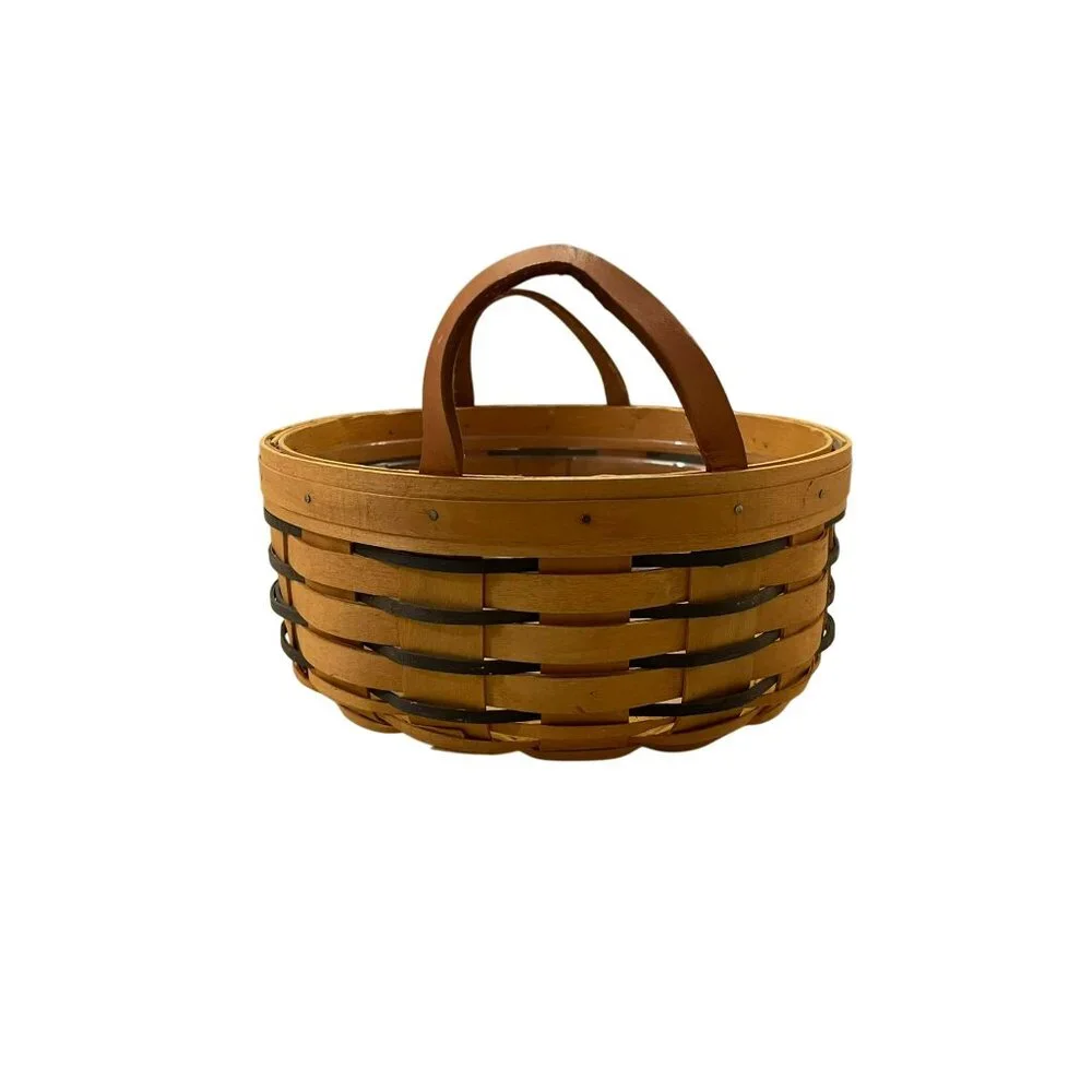 Vintage 1997 Basket Leather Handles Plastic Protector Used